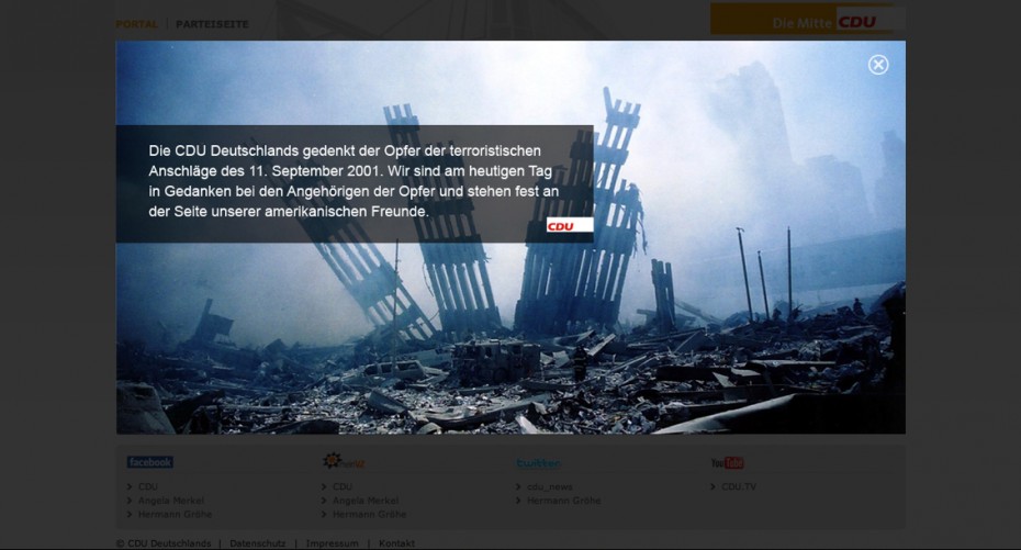 CDU gedenkt auf ihrer Website den Opfern des 11. September 2001