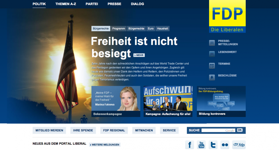 Die FDP auf ihrer Website: "Die Freiheit ist nicht besiegt"