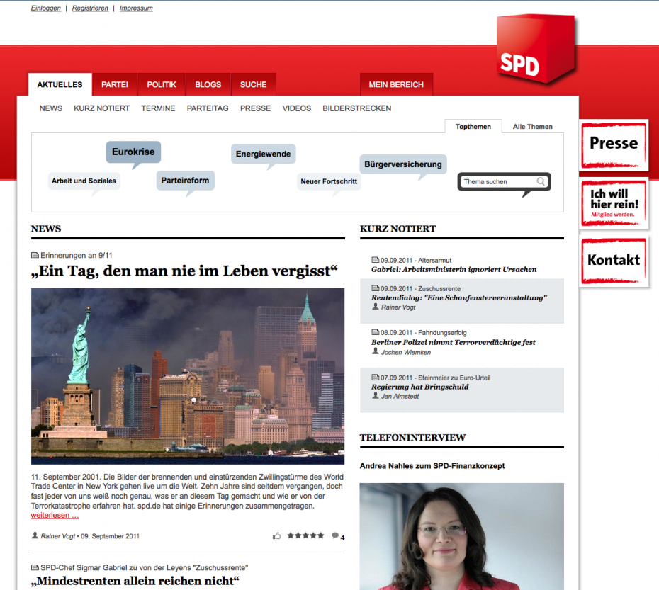 Die SPD widmet sich online den 9/11-Erinnerungen (Screenshot)