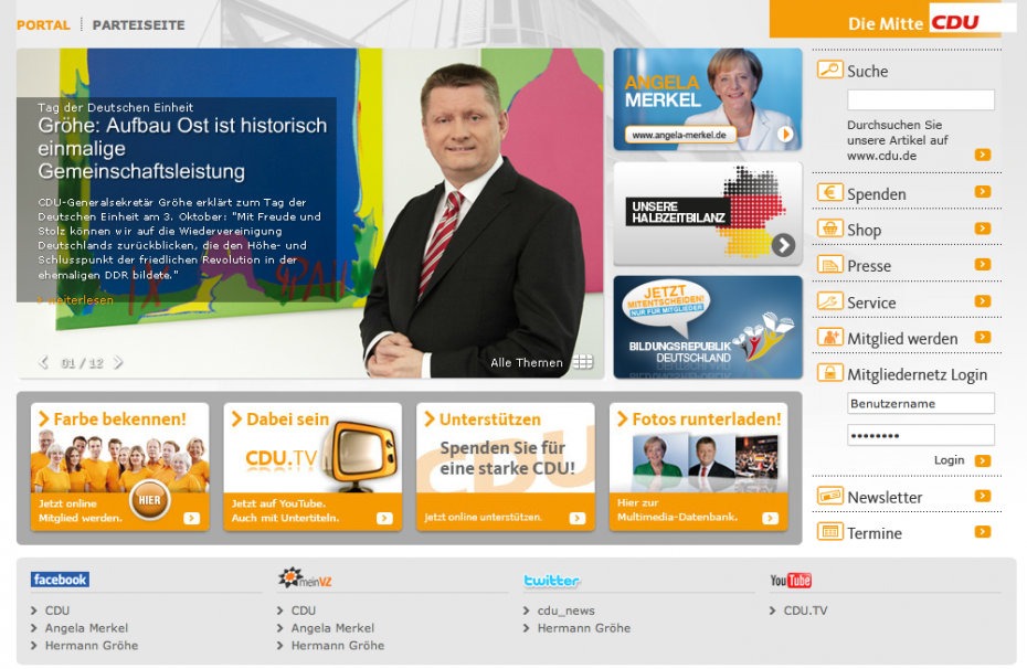 Partei des Kanzlers der Einheit: Einzig die CDU geht auf ihrer Website auf den 3. Oktober ein (Screenshot: Website der CDU)