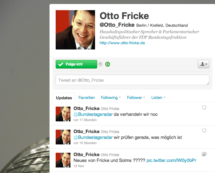 Twitter-Antwort von Otto Fricke (FDP) (Screenshot von Frickes Twitter-Account)
