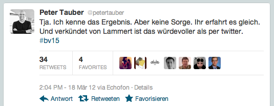 Peter Tauber kurz nach 14 Uhr bei Twitter